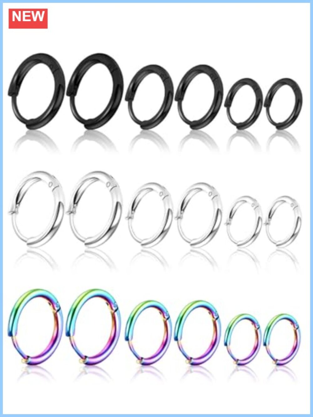 9 Pairs 316L Surgical Stainless Steel Huggie Hoop Earrings Hypoallergenic